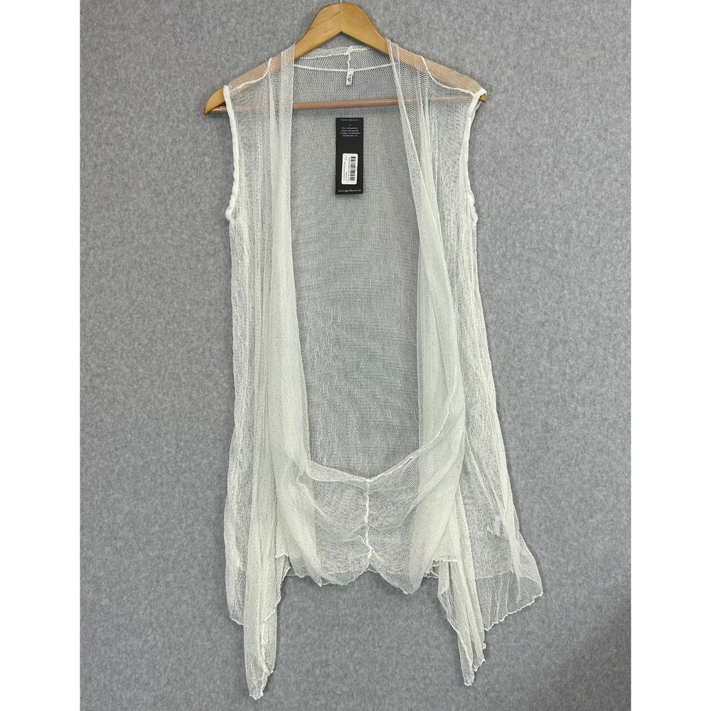 Vigorella Draped Vest White Open Mesh Sheer Sleeveless Asymmetric One Size READ